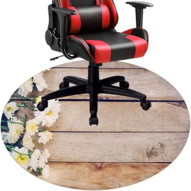 Imagem de Tábuas de madeira, tapete de cadeira de mesa, tábuas de madeira antiga estilo rústico com padrão floral, tapete de cadeira de mesa para piso de madeira de escritório em casa, protetor de piso de pilha