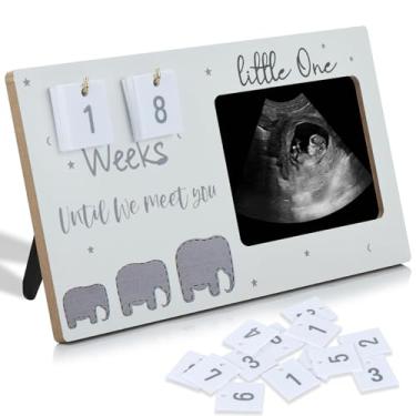Imagem de Linda moldura de ultrassom de elefante com contagem regressiva de semanas de gravidez para foto de ultrassom padrão de 10 x 7,6 cm, presentes perfeitos para chá de bebê, ideias de revelação de gênero