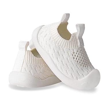 Imagem de Sapatos de caminhada para bebês, crianças, meninas, meninos, sola macia, respirável, de lona de algodão, leve, antiderrapante, seguro, sem cadarço, tênis casual, largo, sola de borracha, corrida ao ar