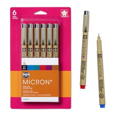 Imagem de SAKURA Canetas Pigma Micron Fineliner – Canetas de arquivo pretas e coloridas – para escrever, desenhar ou escrever no diário – Tinta preta e colorida sortida – Tamanho de 01 ponta – Pacote com 6