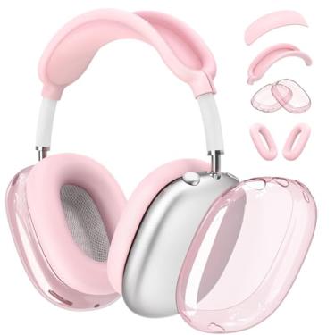 Imagem de 【4 em 1】 Conjunto de capa para Apple AirPod Max, capas antiarranhões/protetores de auriculares/capa de faixa de cabeça, acessórios para Apple AirPods Max (Lightning 2020/2024 USB-C) - rosa