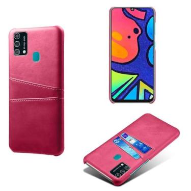 Imagem de Capas Compatível com Samsung Galaxy M21S,Caso de couro PU-Tampa de telefone a prova de choque com 2 slots de cartão,Proteção anti-impressão digital e anti-gota-Rose Red