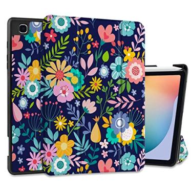 Imagem de DONGKE Capa para Samsung Galaxy Tab S6 Lite 10,4 polegadas 2024/2022/2020, suporte de três dobras + suporte para caneta S + despertar/hibernar automático + suporte protetor de TPU macio, floral