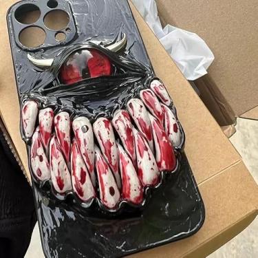 Imagem de Unitvbba Capa de telefone gótica 3D feita à mão com olho de monstro – Ajuste personalizado para todos os modelos de telefone – Exclusivo para fãs de terror, cosplay, amantes de estética escura (olhos