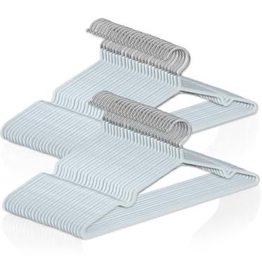 Imagem de Kit 50 Cabides Adulto Metal Emborrachado Antiderrapante para Roupas, Blusas e Calças (Cinza)