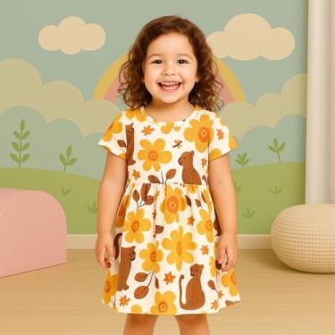 Imagem de Vestido Infantil Menina Creme Estampado Floral e Oncinha Kyly 1001002,