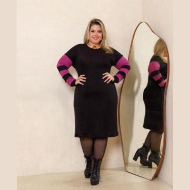 Imagem de Vestido Midi Frio Manga Longa Inverno Lanzinha Plus Size - Rosana Farc