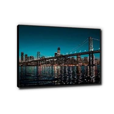 Imagem de Pintura panorâmica em tela horizonte noturno da cidade de Nova York impressão natural em tela emoldurada paisagem da cidade arte de parede para decoração de casa imagem 80 x 120 cm moldura preta