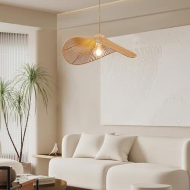 Imagem de Luminária suspensa estilo moderno bohia bambu natural feito à mão 1 lâmpada suspensa para casa de fazenda, quarto, sala de estar, sala de jantar