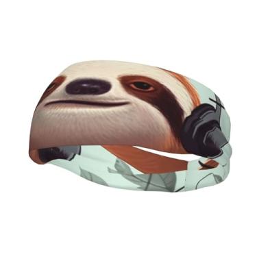 Imagem de Bandanas de corrida para homens e mulheres, engraçadas, fofas, animais, preguiça, música, faixas de suor esportivas que absorvem a umidade, moda, lenço de cabeça atlético, faixa de cabelo elástica
