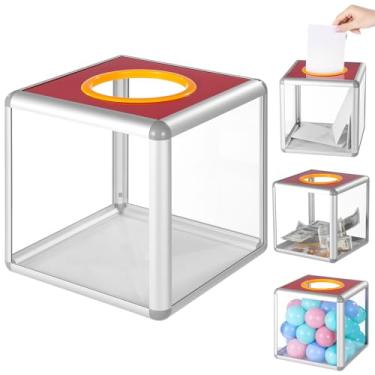 Imagem de Caixa da sorte de loteria, urna de doação de acrílico, caixa quadrada de sorteio, porta-bilhetes transparente, recipiente de armazenamento cúbico para arrecadação de fundos, sugestão clara para