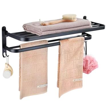 Imagem de Porta Toalha de Parede Suporte Toalheiro Banho Rosto Duplo, 48cm, Alumínio