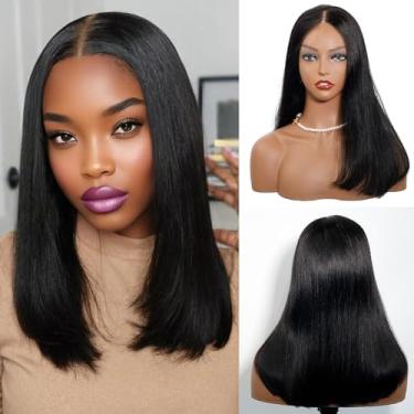 Imagem de MSCICI Peruca longa Bob de 35,5 cm, sem cola, cabelo humano, 2x6 HD atualizada, com fecho de renda, 100% cabelo humano cru, sem processo químico, sem odor, pré-cortada, pré-cortada, pré-cortada