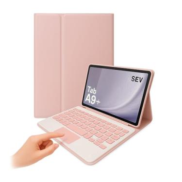 Imagem de Kit Capa Teclado Touchpad Compatível Com Tablet Galaxy Tab A9+/A9 Plus de 11'' Polegadas X210 X215 + Mouse Sem Fio + Caneta, Sem Fio Case Bluetooth Magnética Com Suporte S-Pen (Rosa Bebê)