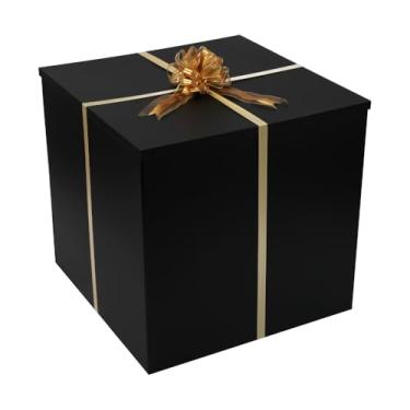 Imagem de Caixa de presente extra grande com tampa 71 x 71 x 71 cm, caixa de presente grande preta para revelação de gênero, caixas de presente gigantes com tampas para embalagem de presentes para aniversário
