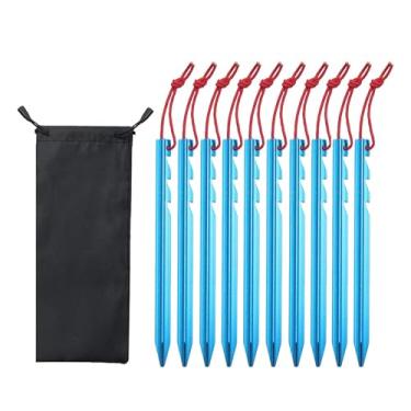 Imagem de Dynwave 10x tendas estacas de acampamento unhas pregos pesados ​​inquebrable tenda pina de solo de terra para externo, caminhada toldo dossel, Azul