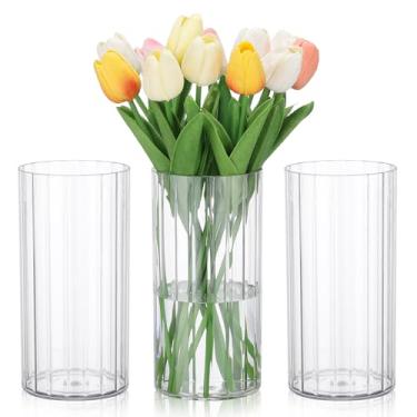 Imagem de Suream 3 peças de vaso central para mesa, vaso de 20 cm de altura para centros de mesa, vasos de flores transparentes a granel para centros de mesa, capina, decoração de festa em casa