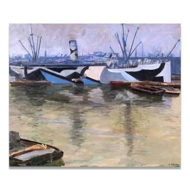 Imagem de London Docks John Lavery Classic Realist Portrait & War Scene Canvas Art – Decoração de parede de arte irlandesa para casa 30 x 36 cm Un Framed