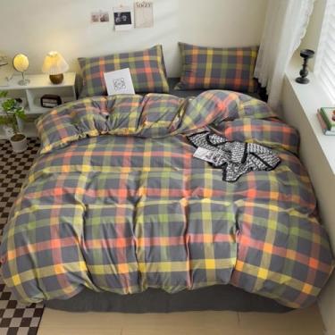 Imagem de Conjunto de capa de edredom xadrez DONUES Queen Size 100% algodão lavado, reversível, multicolorido, quadriculado, capa de edredom com 2 fronhas (Queen 228,6 cm x 228,5 cm, edredom não incluído)