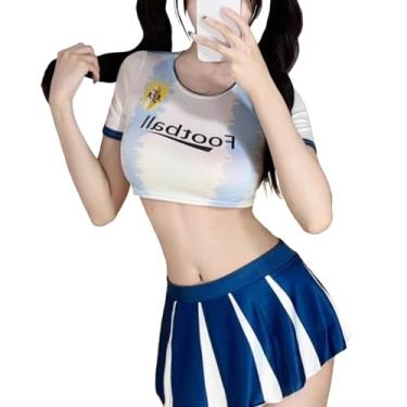 Imagem de Fantasia feminina sexy de líder de torcida bola de futebol uniforme de jogador de anime roupa de árbitro travesso conjunto de minissaia chique (branco, tamanho único)