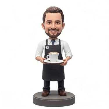 Imagem de Barista personalizado Bobblehead feito à mão a partir da foto, presente ideal para amantes de café, perfeito para namorado, pai, irmão, aniversário e detalhes em casa