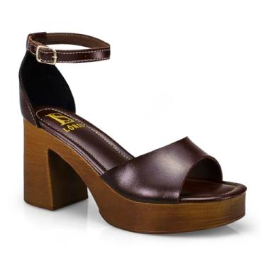 Imagem de Tamanco Feminino Sandália Fivela Salto Alto Grosso Bloco Madeira 007-012 (Café, BR, Adulto, Numérico, 38)