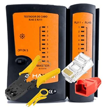 Imagem de Alicate Crimpar+Testador Cabo+25 Conector RJ45 Cat5e+Capas Cor:Vermelho