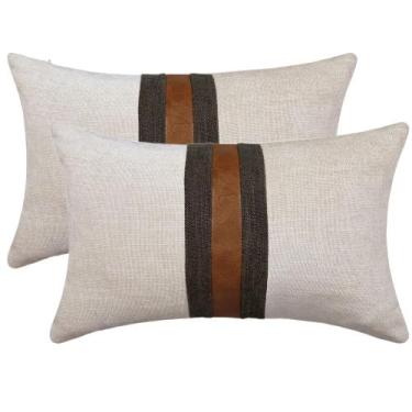 Imagem de Capa de travesseiro BOYSUM, couro, bege, patchwork, linho, 30x50cm, pa