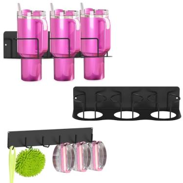 Imagem de 2 peças de organizador de garrafa de água de aço carbono que economiza espaço, suporte magnético ajustável para armazenamento de copos para geladeira doméstica (preto, 3 xícaras por refeição)