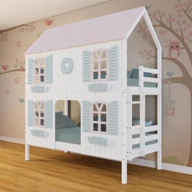 Imagem de Beliche Casinha Bela com Coração 4 Janelas Venezianas - Madeira Maciça