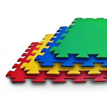 Imagem de Kit Brinquedos Infantis Cama Elástica 1,40m com Escorregador Médio Amarelo e Tatame EVA - Playtime