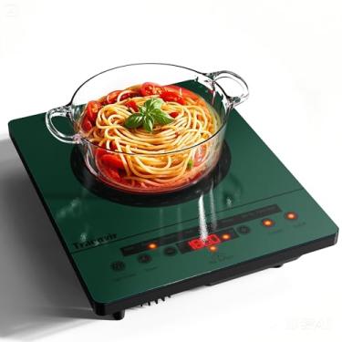 Imagem de Traenvir Fogão elétrico de queimador único, fogão de cerâmica portátil 1800W, fogão elétrico de um queimador com controle de toque, trava de segurança infantil, temporizador de 4 horas, proteção