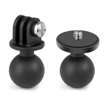 Imagem de GEPULY 2 peças de cabeça esférica de 1/10.2 cm-20 roscadas + adaptador de tripé para câmera de ação Gopro Hero Series/AKASO/Insta360/DJI/OSMO, ajuste RAM Ball Head Mount B Size Double Socket Arm