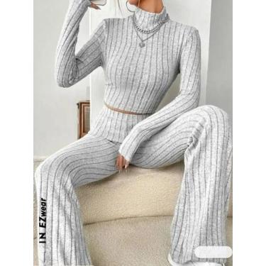 Imagem de Stand Collar Umbigo T-shirt e calças Trompete - Mooyufon, BR-P