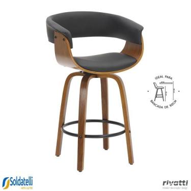 Imagem de Banqueta Betim Baixa 65cm até o Assento Base Madeira Giratória Preta e