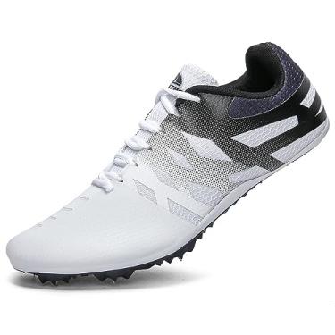 Imagem de Tênis de atletismo para homens, mulheres, crianças, meninos, meninas, 8 spikes, tênis de corrida profissional Sprint Sport Tênis esportivo de corrida com pontas de corrida, Branco, preto, 43 BR