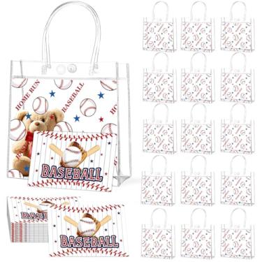 Imagem de Conjunto de 24 peças de sacolas de presente e cartões de felicitações de PVC transparente com tema de beisebol com alças tema esportivo lembrancinhas de festa para meninos, aniversário, férias, equipe