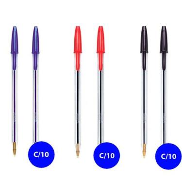 Imagem de Kit 30 Canetas esferográfica 1.0 Azul, Preto e Vermelho cristal Bic