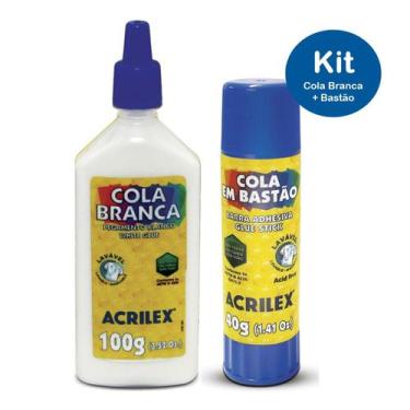 Imagem de Cola Branca Líquida 100g + Cola Bastão Grande 40g Acrilex Kit Escolar 
