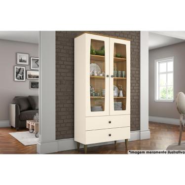 Imagem de Cristaleira Sala Jantar Liz c/ 2 Portas c/ Vidro e 2 Gavetas Off White/Nature - Henn