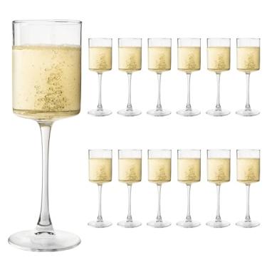 Imagem de UMEIED Conjunto de 12 taças quadradas de champanhe de 293 ml, taça de vinho de haste longa para vinho branco e tinto, presentes para aniversário de casamento, inauguração de casa e festa