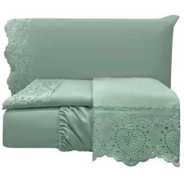 Imagem de Jogo de Lençol King Bordado Ingles 300 Fios Nupcias 4 Peças - Casa Mod