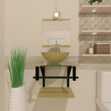 Imagem de Gabinete Vidro Banheiro 40Cm Com Torneira Cascata Champanhe - Cubas E 