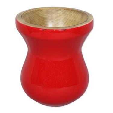 Imagem de Cuia Madeira Nobre Imbuia Chimarrão Perolizada Vermelha