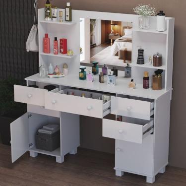 Imagem de Penteadeira Com Espelho 7 Gavetas e 2 Portas C/ Prateleiras Multifuncional Para Maquiagem e Perfumes