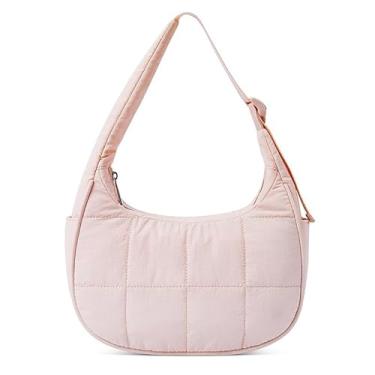 Imagem de Gets Bolsa de ombro de nylon para mulheres, bolsa pequena acolchoada, bolsa leve para viagem / fitness, rosa