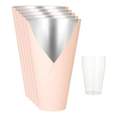 Imagem de Esquirla Caixa para arranjos florais decorativos com 5 peças e forro de PP, acessório para eventos faça você mesmo, suprimentos para floristas, leve e, Luz Rosa