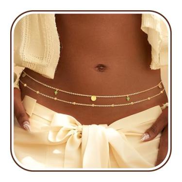 Imagem de Corrente de cintura, corrente de barriga banhada a ouro 14 quilates em camadas de prata para mulheres, biquíni sexy, praia, férias essenciais, contas, correntes corporais, cobra, disco cubano, joia de