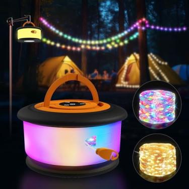 Imagem de Cordão de luzes de acampamento, 2 em 1 atualizado com 19 modos de iluminação, luzes de acampamento de armazenamento rápido, lâmpada de LED portátil para decoração de quarto e quintal, itens essenciais