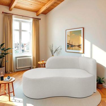 Imagem de Recamier Curvo Orgânico 200cm 3 Lugares Lado Esquerdo para Sala ou Quarto Bouclé Japão Branco
